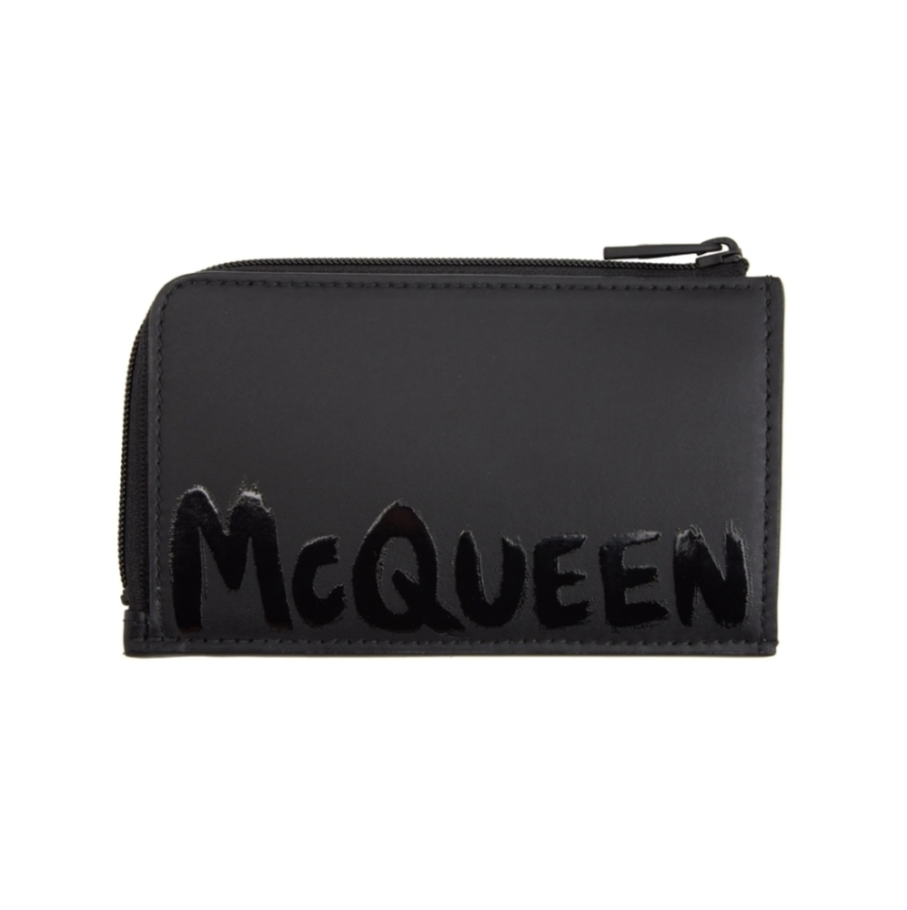 Alexander McQueen Black Zip Leather Card Holder